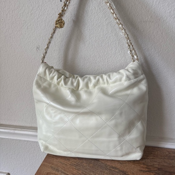 *READ Off-White Quilted Chain 22 Bag Slouchy Hobo Drawstring Shoulder Tote B13